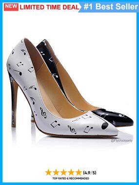 High Stiletto Heels Pumps Closed Toe Faux Leather Music Note Printed